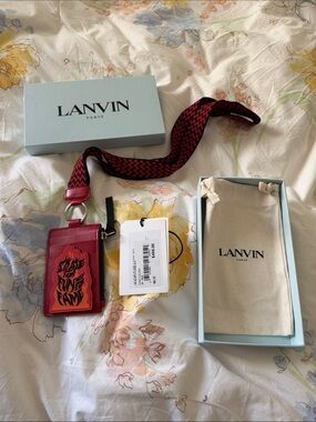 Lanvin Red and Black Leather Cardholder with Flame Motif and Strap